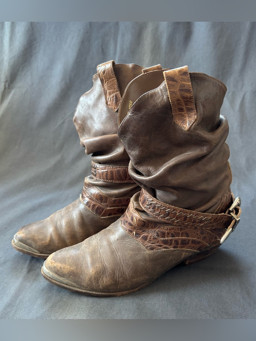 Vintage ALDO Distressed Brown Leather Slouchy Western Boots 10.5D